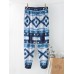 Ethnic Feather Print High Waist Sports Casual Pants For Women