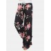 Women Plus Size Flowers Print Drawstring Waist Loose Home Casual Pajamas Pants