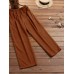 Women Corduroy Pleated Solid Elastic Waist Side Pockets Casual Pants