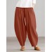 Women Loose 100  Cotton Ankle Length Solid Color Wide Legged Casual Pants