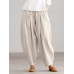 Women Loose 100  Cotton Ankle Length Solid Color Wide Legged Casual Pants