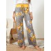 Women Plus Size Flowers Print Drawstring Waist Loose Home Casual Pajamas Pants