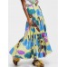 Women Colorful Floral Print Loose Elastic Waist A  Line Long Tiered Layered Skirt