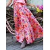 Colorful Floral Print Big Swing Elastic Waist Holiday Casual Long Skirt For Women