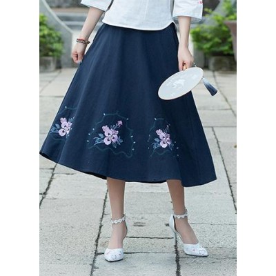 Simple navy Cotton skirt2019 Photography A line skirts embroidery Dresses Summer skirt