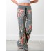 Women Plus Size Flowers Print Drawstring Waist Loose Home Casual Pajamas Pants