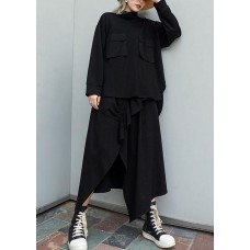 Modern black cotton linen asymmetric Ruffles fall skirt