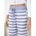 Women Plus Size Striped Brief Style Drawstring Waist Loose Daily Home Pajamas Pants