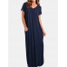 Solid Slit Hem Short Sleeve V  neck Maxi Dress