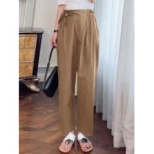 Women Side Pockets Casaul Elastic Waist Ankle Length Solid Pants