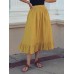 Solid Color A  Line Ruffle Hem Elastic Waist Pleated Casual Skirts For Women