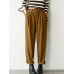 Women Corduroy Pleated Solid Elastic Waist Side Pockets Casual Pants