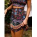 Ethnic Women Elastic Waist Floral Ruffle Pleated Printed Mini Short Skirts