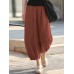 100  Cotton Loose Elastic Waist Mid  Calf Length Thin Pants for Women