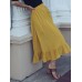 Solid Color A  Line Ruffle Hem Elastic Waist Pleated Casual Skirts For Women