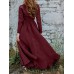 V  Neck Long Sleeve Sash Solid Brief Maxi Dress