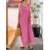 Solid Pocket Drawstring Sleeveless Cotton Casual Maxi Dress