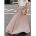 Boho Elastic Waist Pleated Pure Color Women Skirts