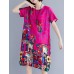 Geometric Floral Pocket Round Neck Short Sleeve Casual Midi Dress