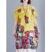 Geometric Floral Pocket Round Neck Short Sleeve Casual Midi Dress