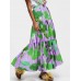 Women Colorful Floral Print Loose Elastic Waist A  Line Long Tiered Layered Skirt