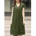 Leisure Solid Ruched Short Sleeve Midi Cotton Dress