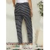 Plus Size Women Dog Stripe Print Casual Elastic Waist Pants With Pocket