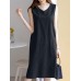 Leisure Solid Slit Hem V Neck Sleeveless Cotton Midi Dress