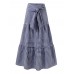 Women Plaid Pleated Lace  Up Elastic Waist Swing Skirts