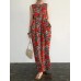 Pocket Floral Print Round Neck Sleeveless Maxi Dress