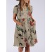 Flower Print Button Pocket Short Sleeve Round Neck Dress