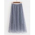 Women Polka Dot Print Gauze Elastic Waist Midi Mesh Pleated Skirt