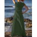 Sleeveless Solid Round Neck Ruched Hollow Out Maxi Dress