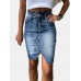 Casual Women High Waist Split Hem Denim Skirts