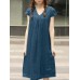 Leisure Solid Ruched Short Sleeve Midi Cotton Dress