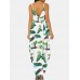 Flower Print V  neck Sleeveless Irregular Maxi Dress