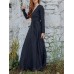 V  Neck Long Sleeve Sash Solid Brief Maxi Dress