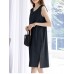 Leisure Solid Slit Hem V Neck Sleeveless Cotton Midi Dress