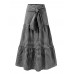 Women Plaid Pleated Lace  Up Elastic Waist Swing Skirts