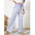 Women Plus Size Striped Brief Style Drawstring Waist Loose Daily Home Pajamas Pants