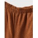 Women Wide Leg Corduroy Casual Solid Elastic Waist Loose Pants With Side Pocket