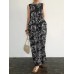 Sleeveless Print Pocket Round Neck Pattern Figure Maxi Dress