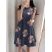 Flower Print Cotton Round Neck Sleeveless Casual Midi Dress