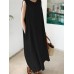 Leisure Solid Pocket Slit Hem Sleeveless Maxi Dress