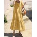 Leisure Solid Tie  Up Ruched Square Collar Maxi Dress