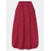 Women Corduroy Button Trim Elastic Waist Solid Retro Skirt With Pocket