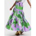 Women Colorful Floral Print Loose Elastic Waist A  Line Long Tiered Layered Skirt