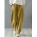 Solid Cotton Pocket Elastic Waist Casual Loose Pants