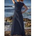 Sleeveless Solid Round Neck Ruched Hollow Out Maxi Dress