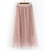 Women Polka Dot Print Gauze Elastic Waist Midi Mesh Pleated Skirt